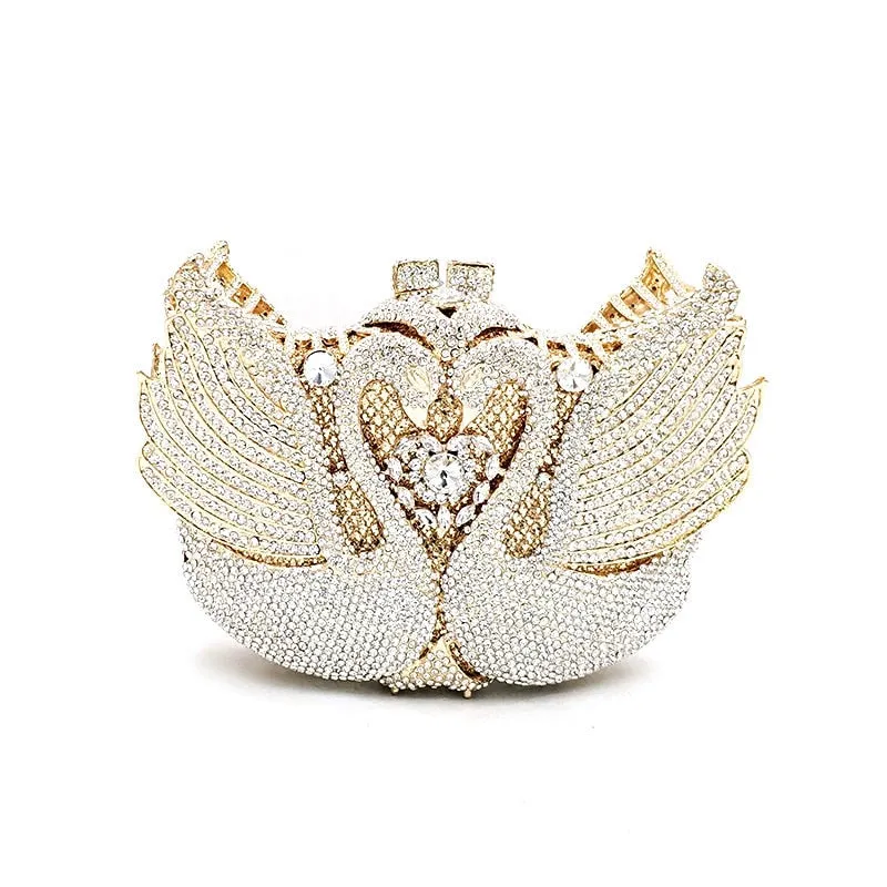 Luxury Diamond Crystal Clutch Bridal Wedding Party Mini Swan Purse