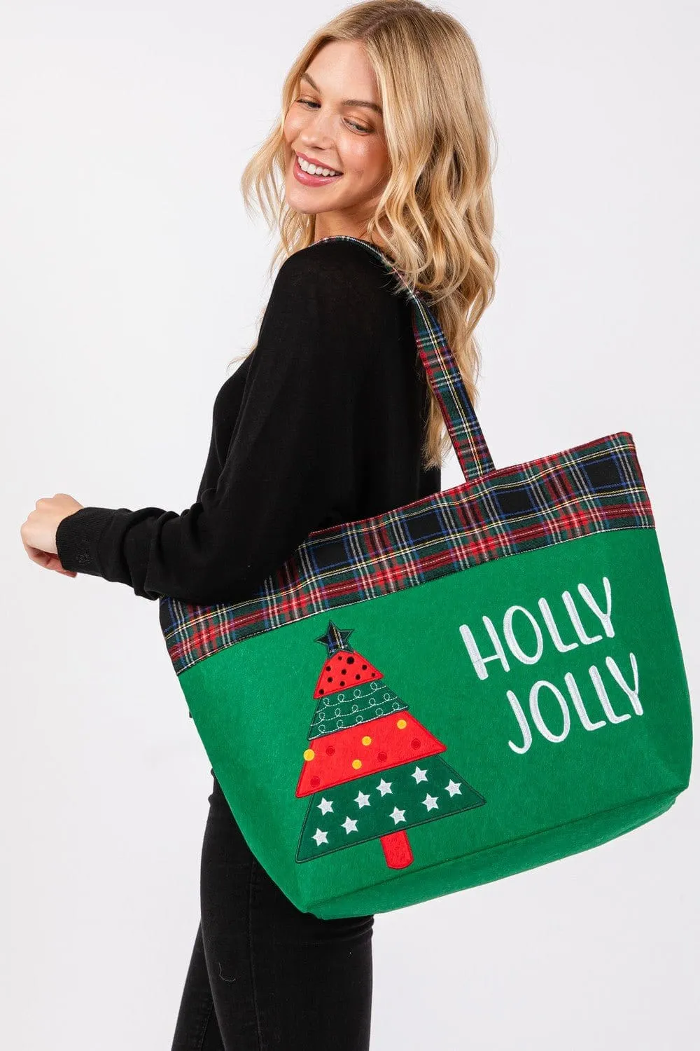 MB0264 Holly Jolly Christmas Tree Felt Tote Bag