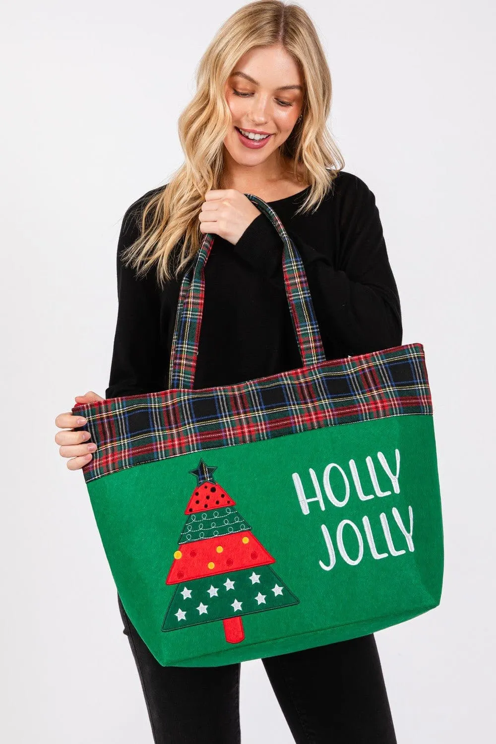 MB0264 Holly Jolly Christmas Tree Felt Tote Bag