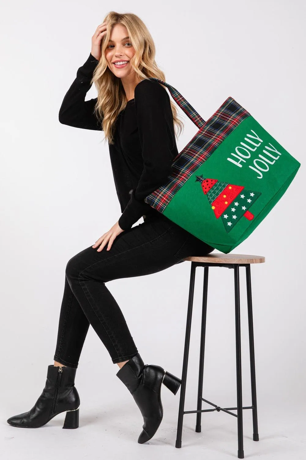 MB0264 Holly Jolly Christmas Tree Felt Tote Bag