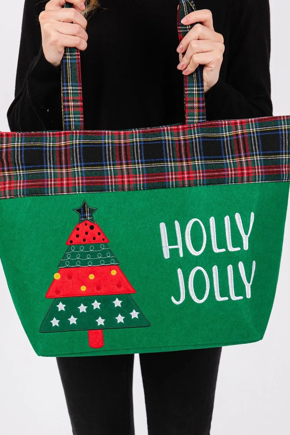 MB0264 Holly Jolly Christmas Tree Felt Tote Bag