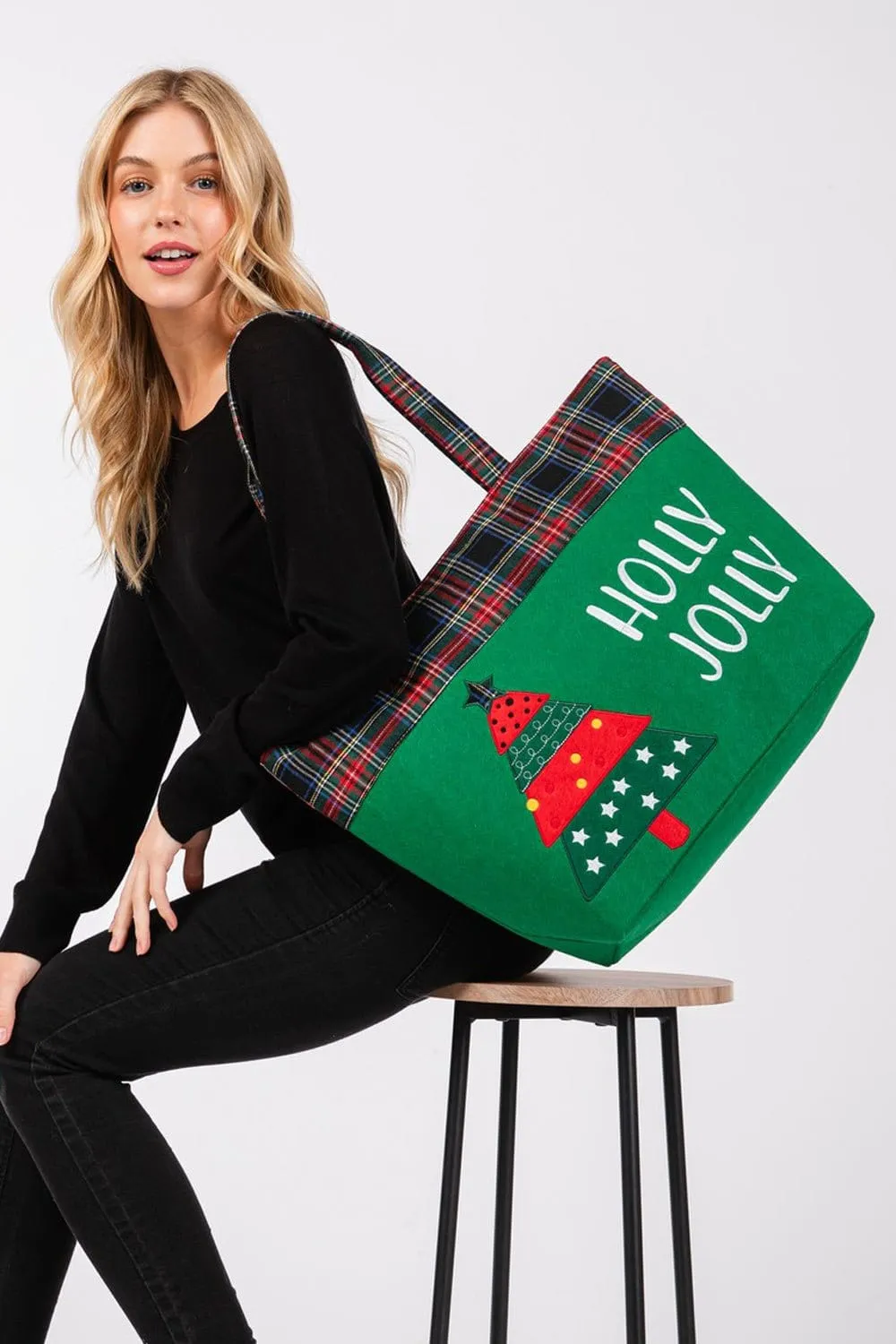 MB0264 Holly Jolly Christmas Tree Felt Tote Bag