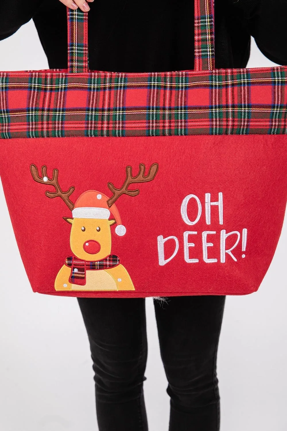 MB0265 Oh Deer Reindeer Christmas Felt Tote Bag