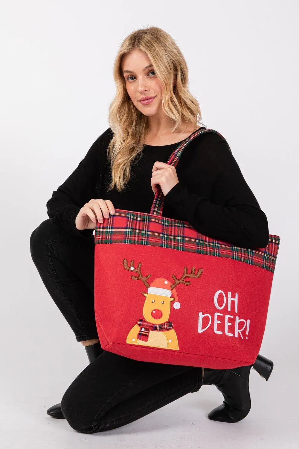 MB0265 Oh Deer Reindeer Christmas Felt Tote Bag