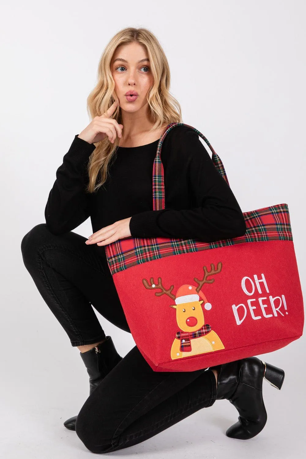 MB0265 Oh Deer Reindeer Christmas Felt Tote Bag