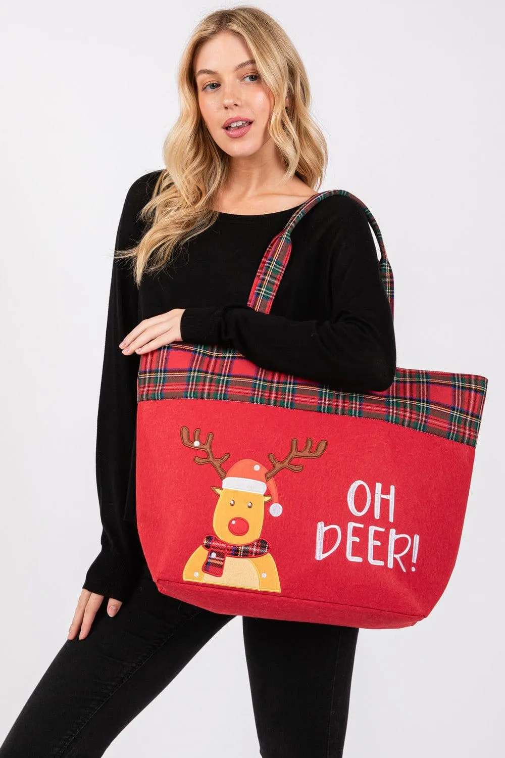 MB0265 Oh Deer Reindeer Christmas Felt Tote Bag