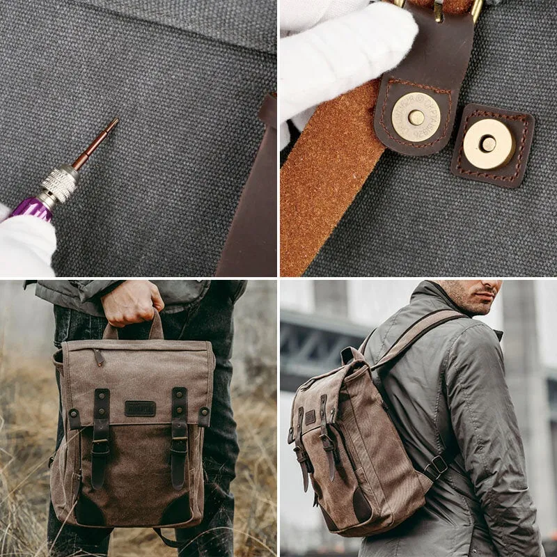 Men Casual Large Capacity Wear-Resistant Canvas Backpack Vintage  15.6 Inch Laptop Bag