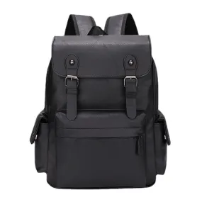 Men Casual Travel Multi-pocket Large Capacity Backpack Solid Retro Wear-resistant Waterproof PU Soft Leather 14 Inch Laptop Bag