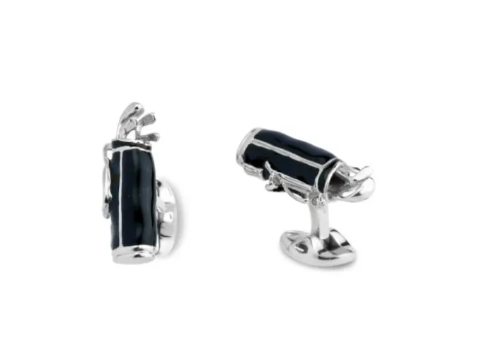 Men's Silver & Black Enamel Golf Bag Cufflinks (I1590)