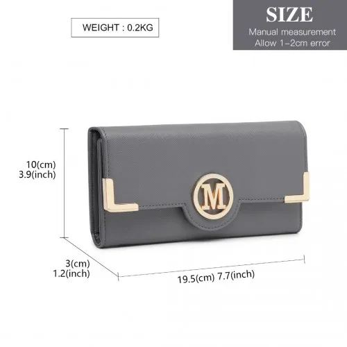 Miss Lulu Leather Look Classic Long Purse - Dark Grey | Stylish & Practical Women's Wallet