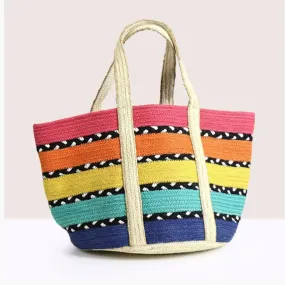 Multicoloured Stripe Jute Bag