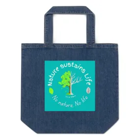 Nature is Life, Organic denim tote bag