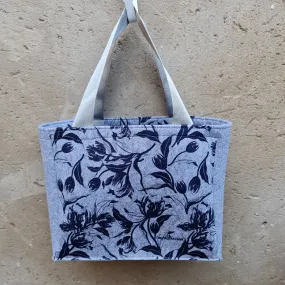 Navy Tulips on Grey - Recycled Felt Teacher Bag