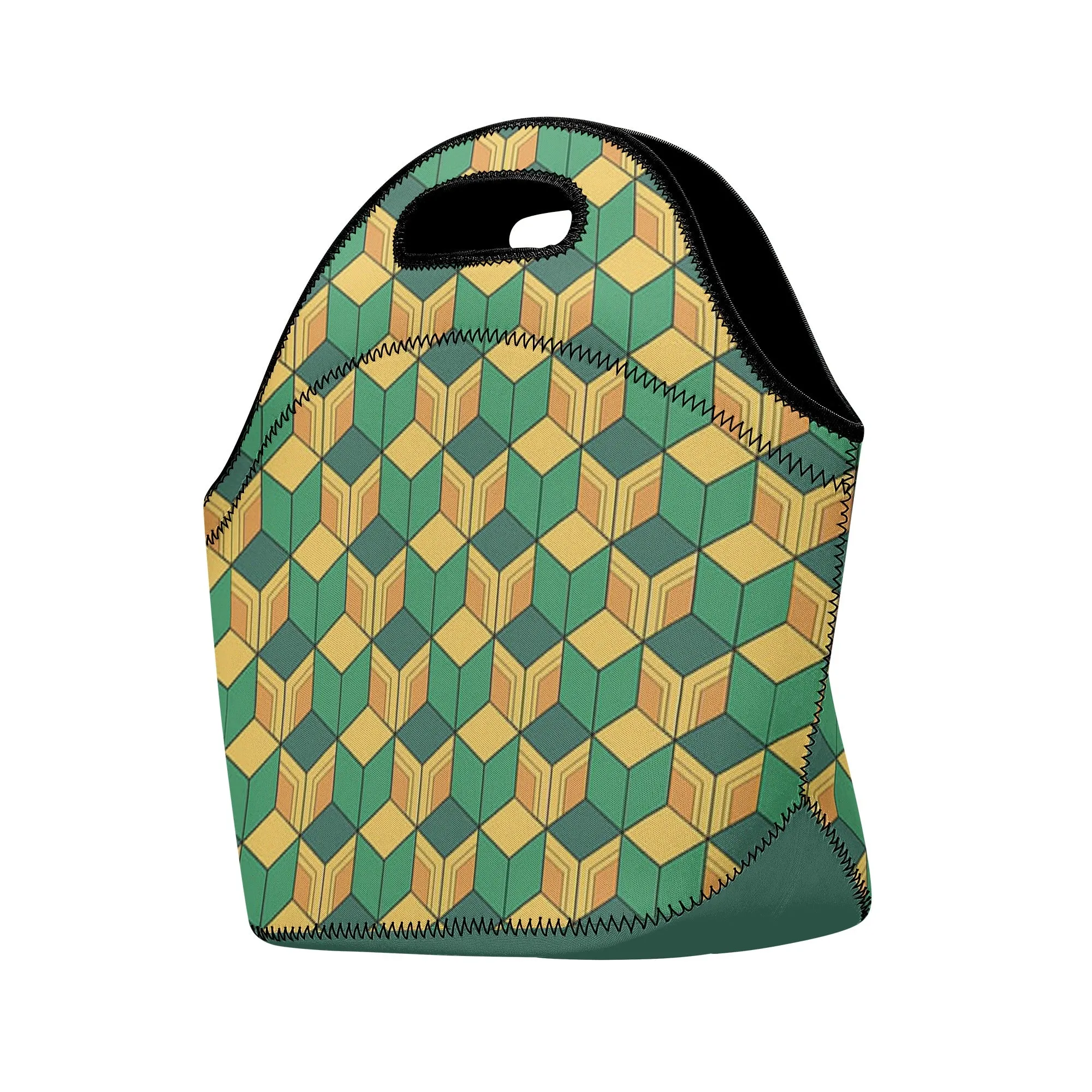 Neoprene lunch bag | Back to School Supplies | Thermal Insulated Lunch Bag | Anime Inspired Green Yellow Pattern