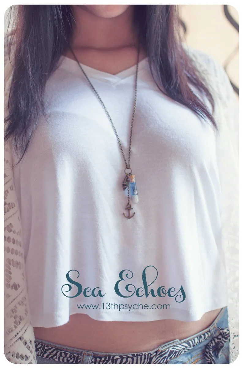 Ocean  and shell glass vial pendant necklace