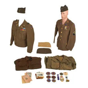 Original U.S. WWII Named 44th Infantry Division Large Uniform Grouping With Documents and Insignia - Over 50 Items