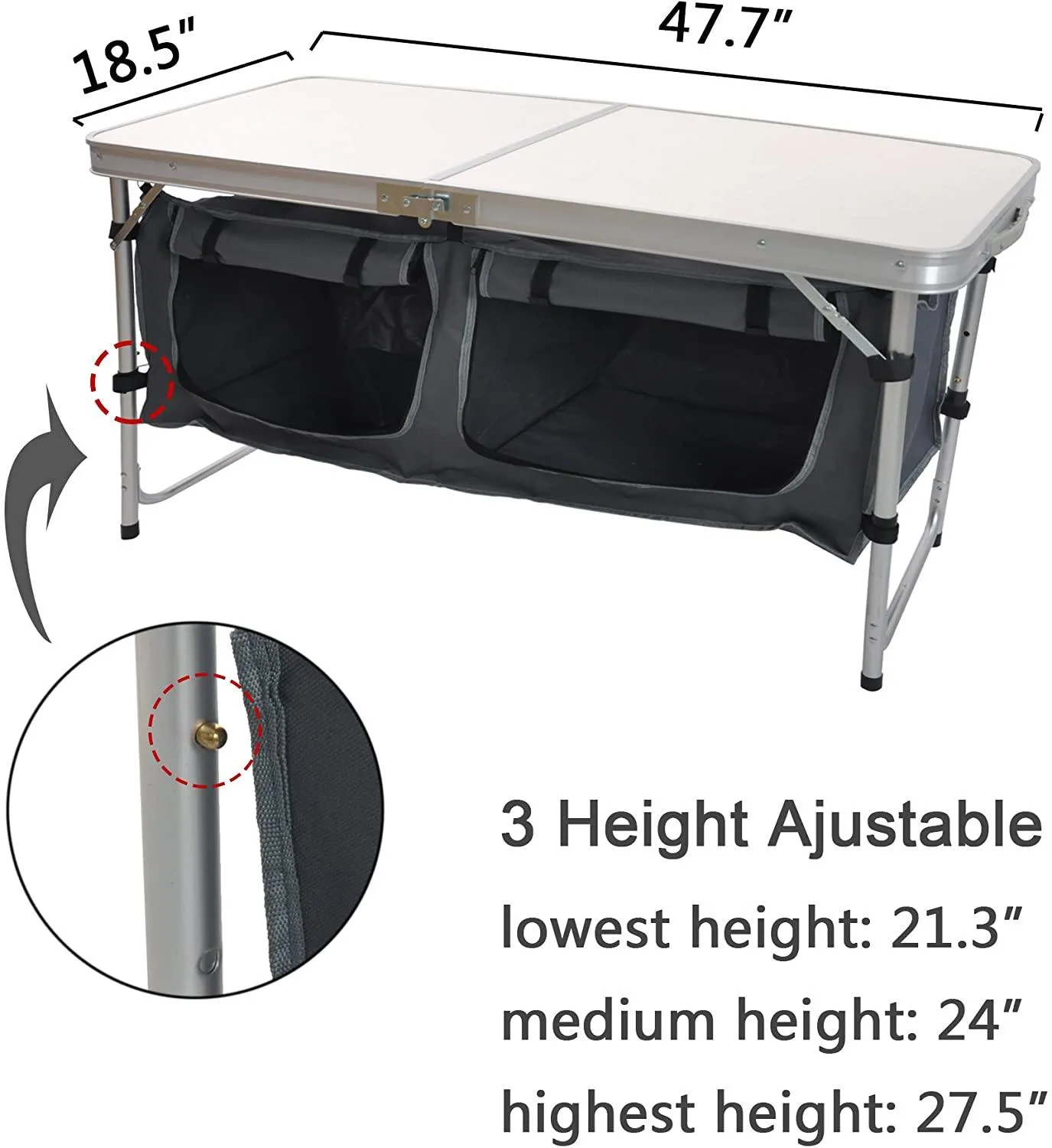 Outdoor Folding Camp Table Suitcase Lightweight Height Adjustable Portable Foldable Picnic Table