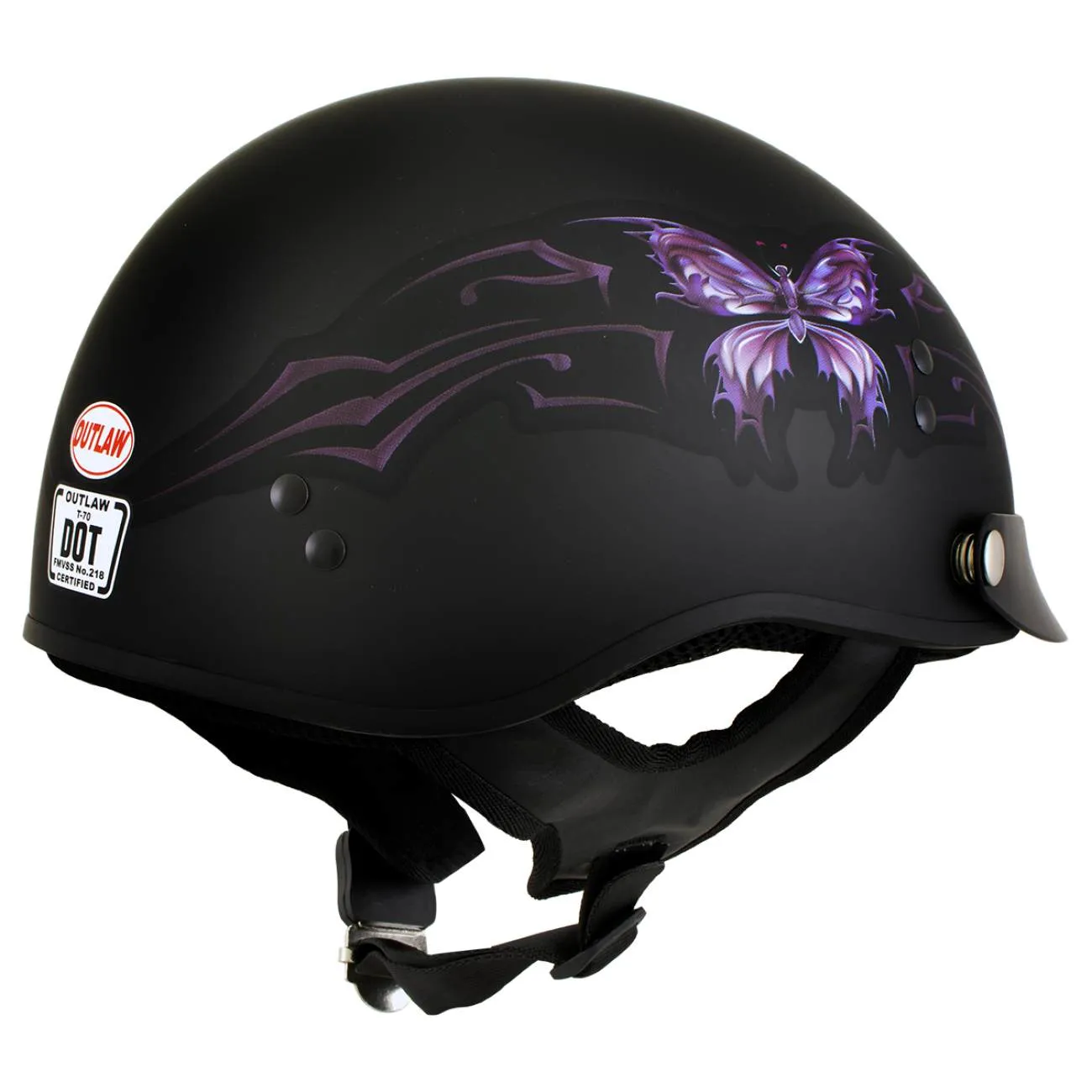 Outlaw T70 'Purple Butterfly' Advanced DOT Motorcycle Half Face Helmet