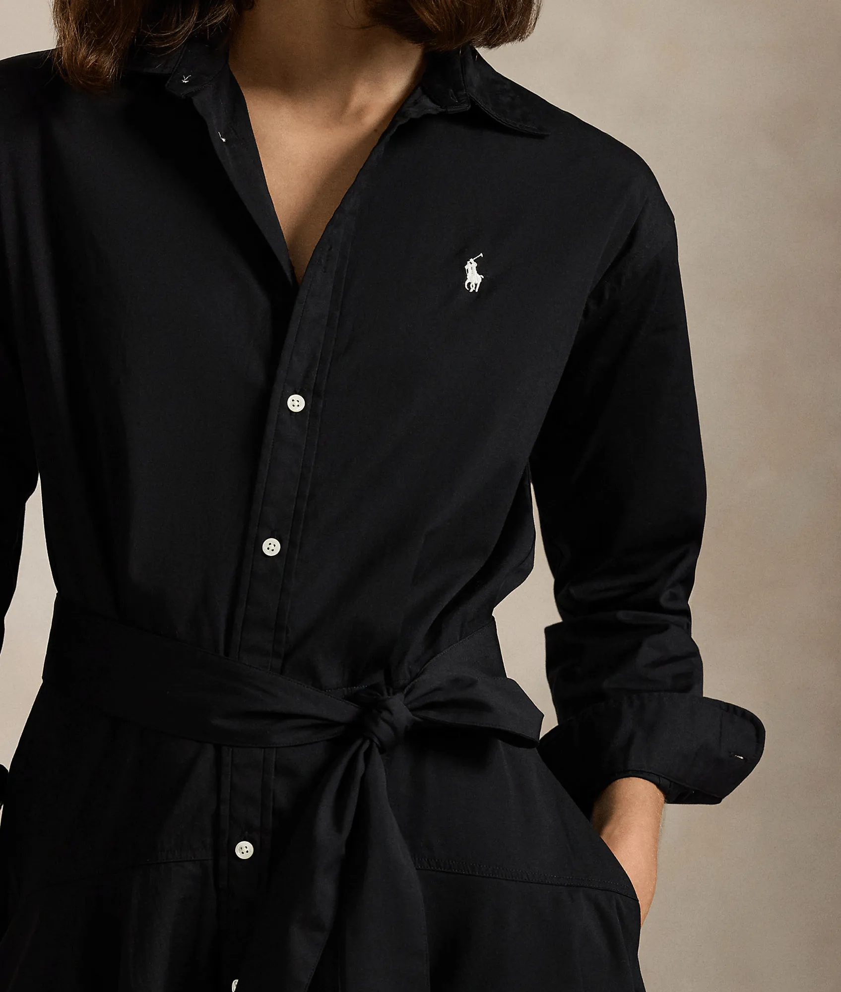 Paneled Cotton Shirtdress - Black