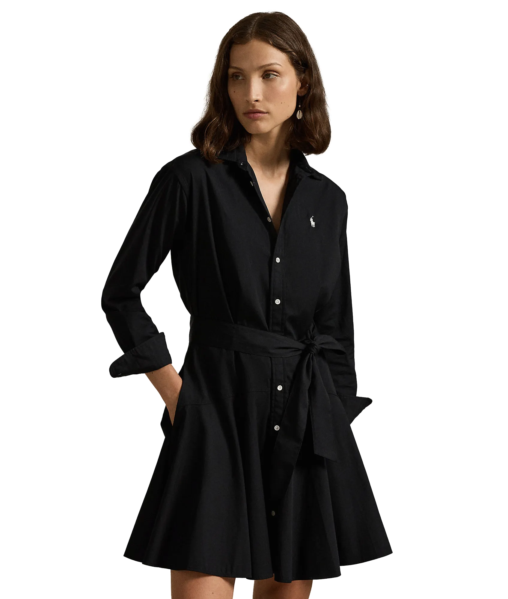 Paneled Cotton Shirtdress - Black