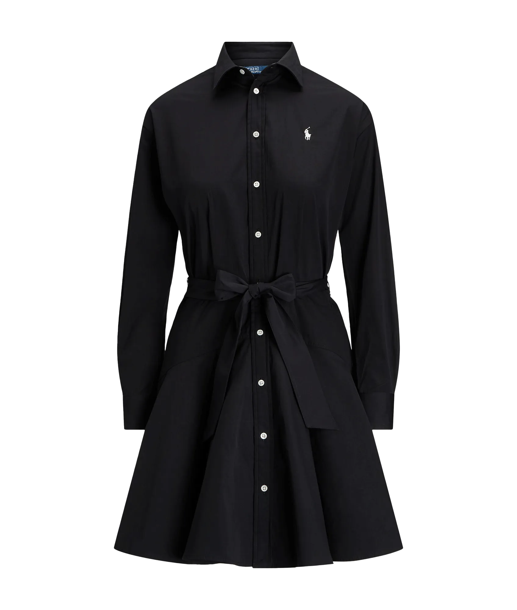 Paneled Cotton Shirtdress - Black