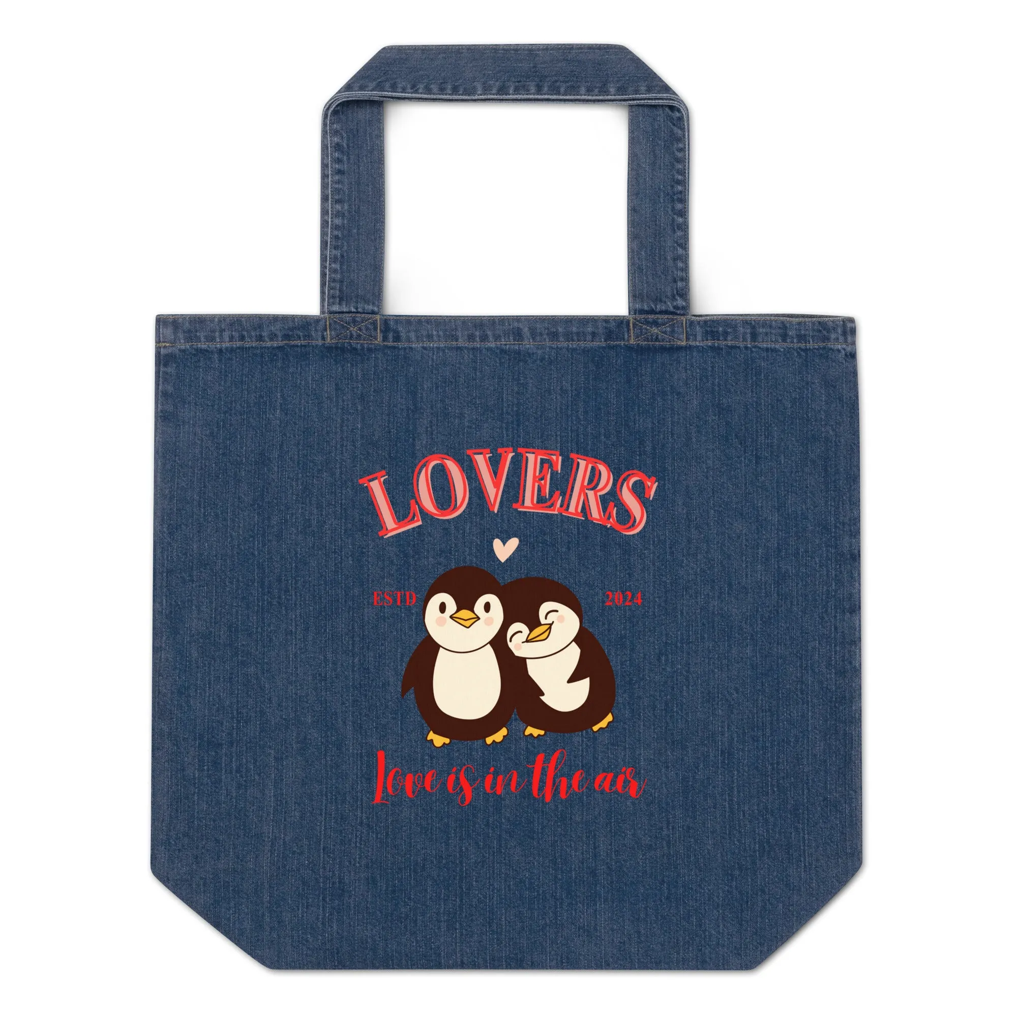 Penguin Love, Organic denim tote bag