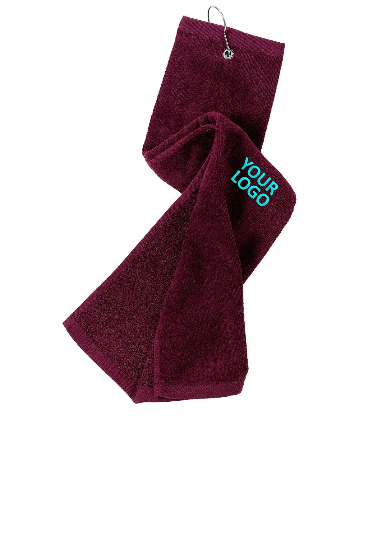 Port Authority Grommeted Tri-Fold Golf Customized Towels, Maroon