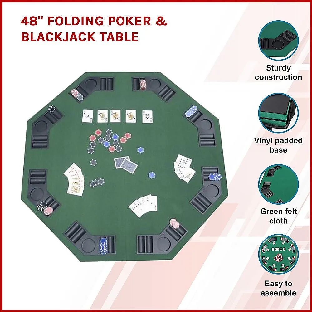 Portable 48" Folding Poker & Blackjack Table with Green Felt