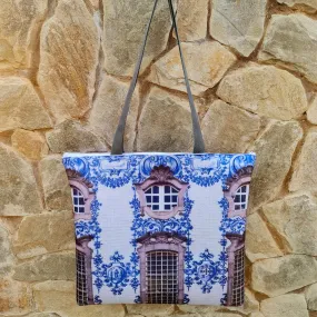 Portuguese Tiled Building on White - Recycled Felt Tote Bag