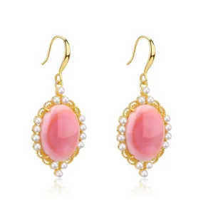 Princess Oval Pink Queen Conch Shell Pearls Earrings Gold Vermeil