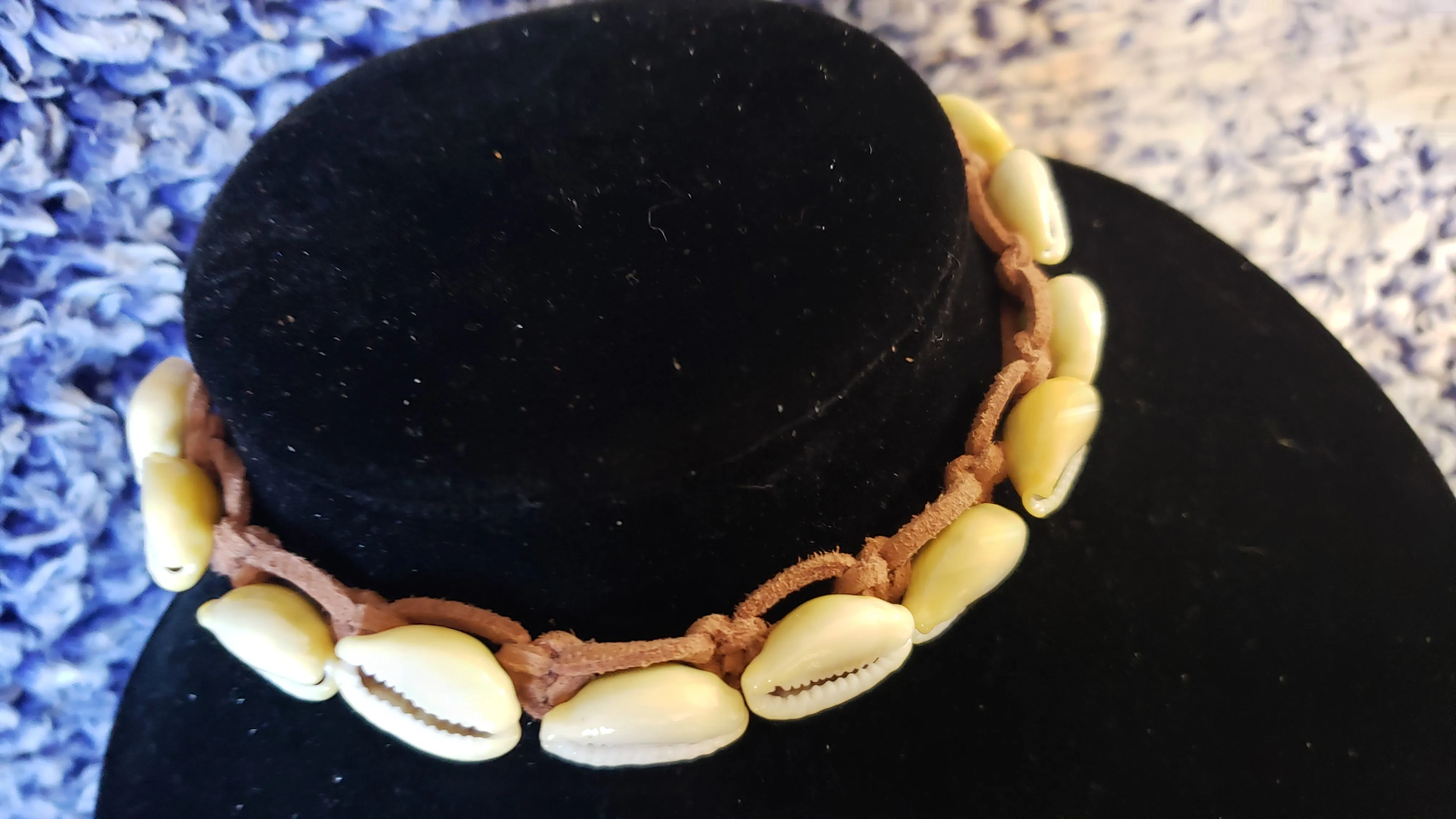 Puka Shell Choker with Brown Genuine Leather, Adjustable up to 13" with Oriental Ceramic Accent, Gold Tone Stainless Steel Chain & Spring Ring Clasp
 