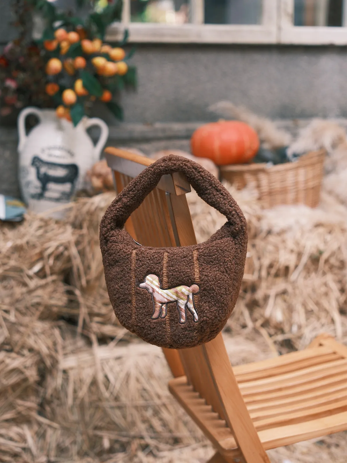 "Pan Pan" Half Moon Shearling Bag - Chocolate