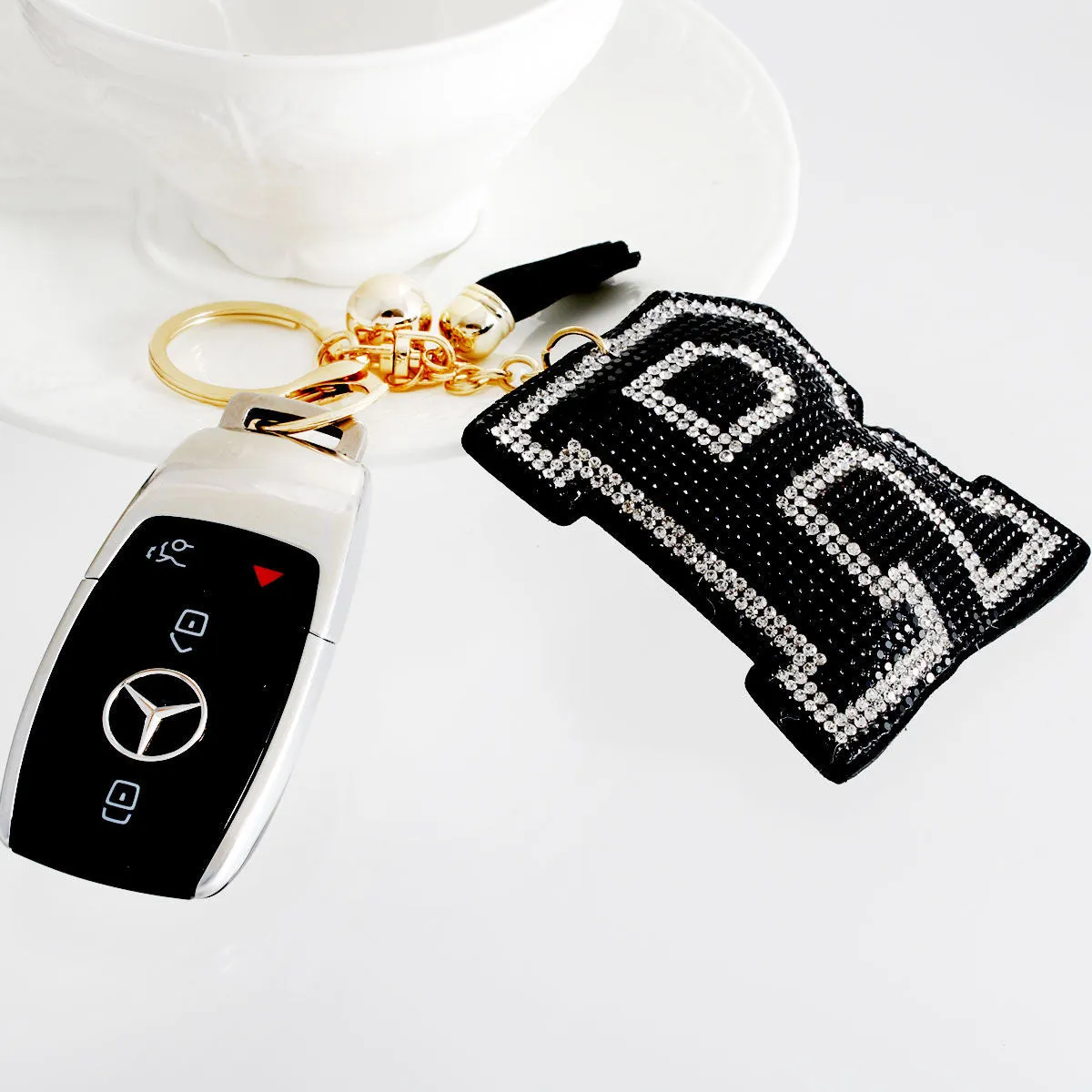 R Black Keychain Bag Charm