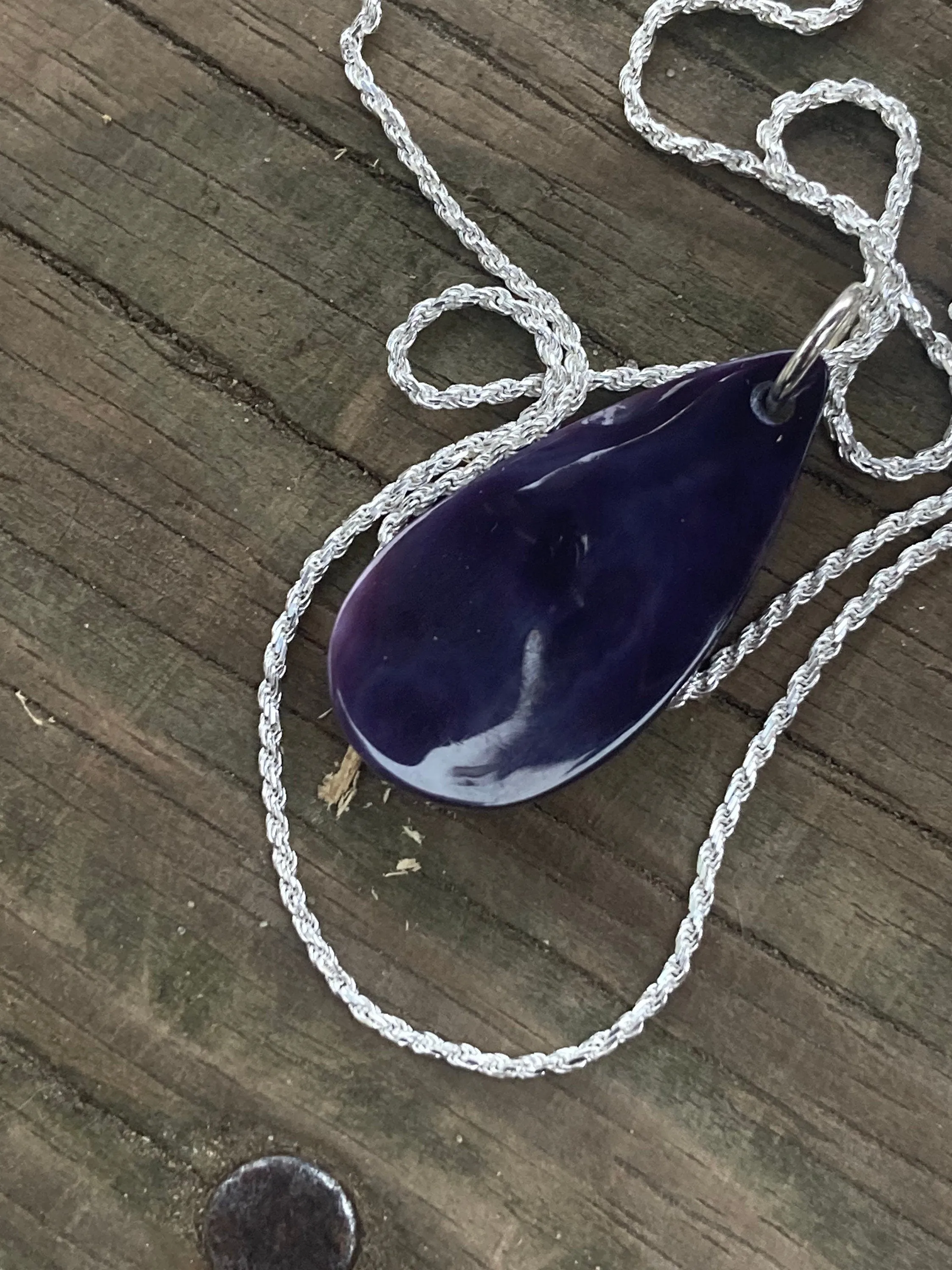 RARE DEEP PURPLE: Wampum Tear Drop Necklace