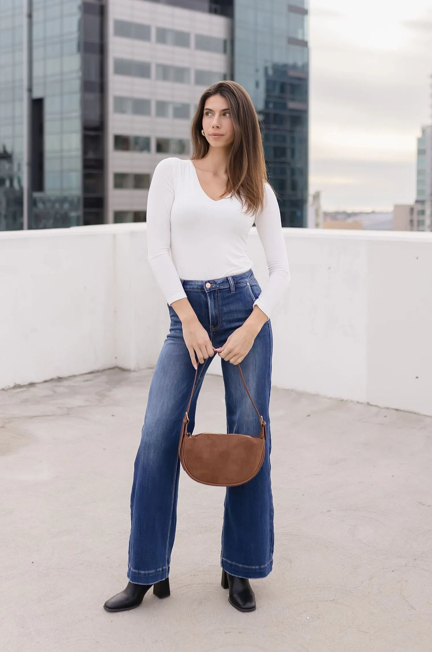 Riley Faux Suede Shoulder Purse Brown