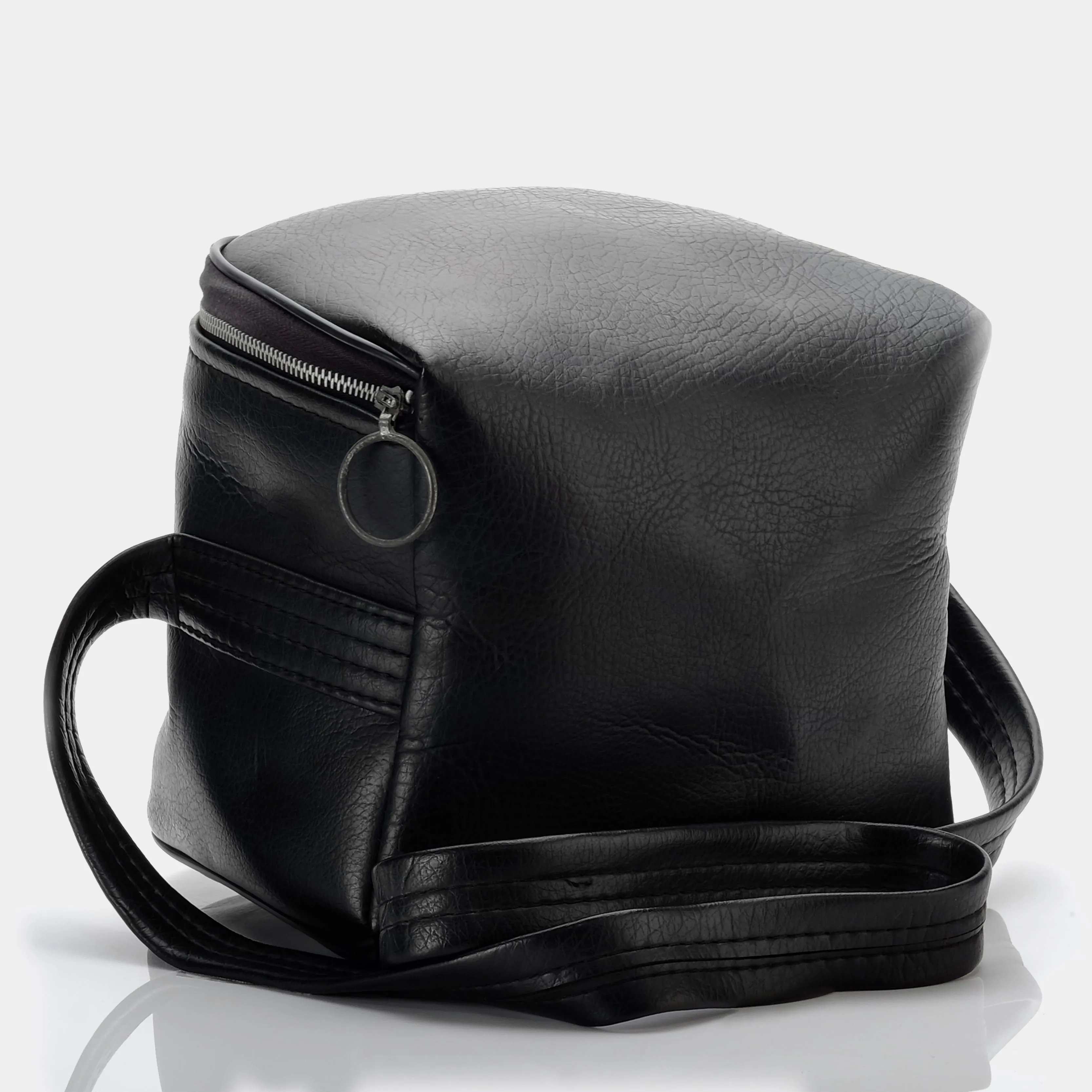 Rounded Black Faux Leather Instant Camera Bag