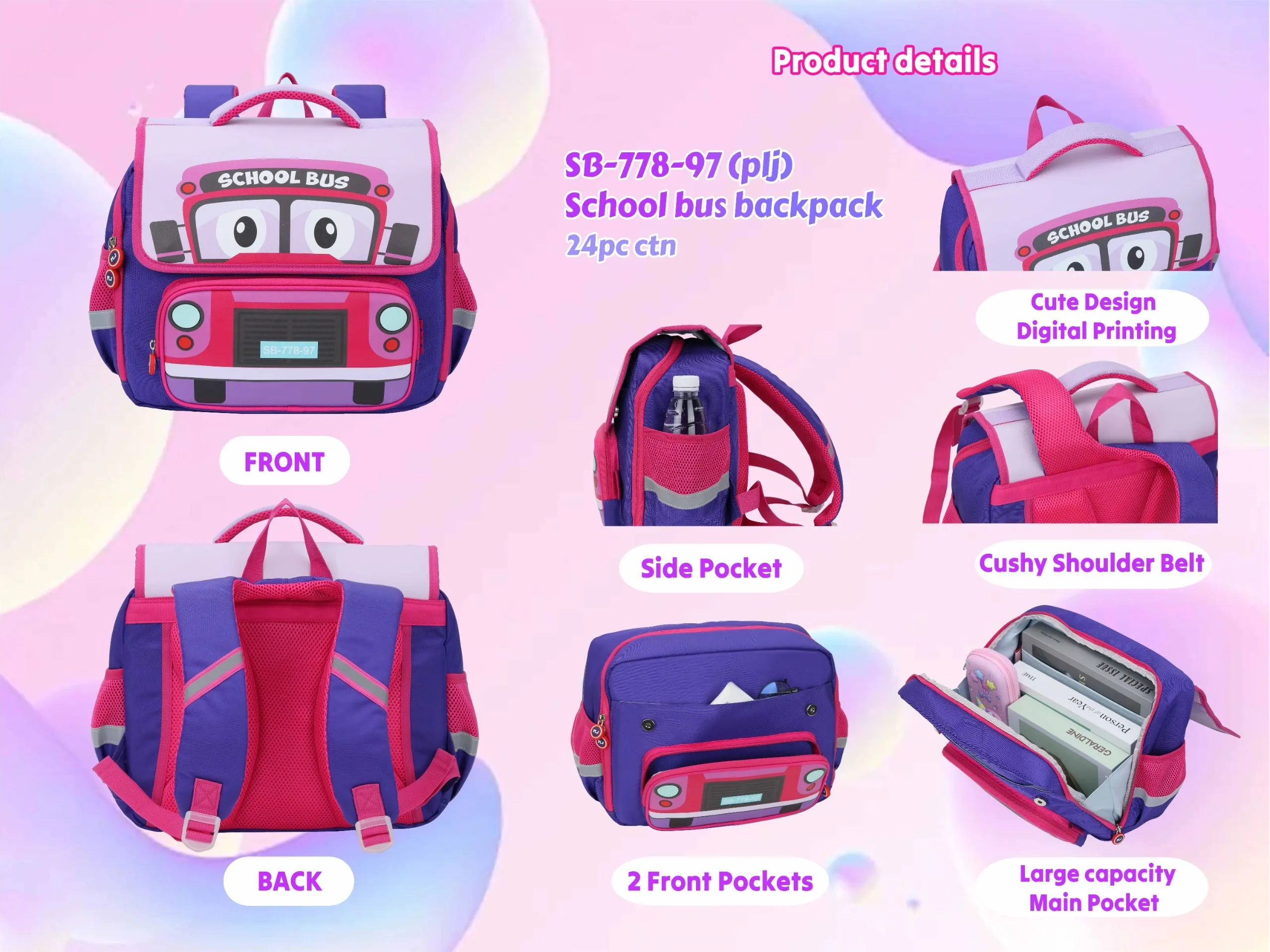 School Bus-Design Rectangular Shape Backpack for Kids