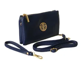 SMALL MULTI-COMPARTMENT CROSS-BODY PURSE BAG WITH WRIST AND LONG STRAPS - NAVY