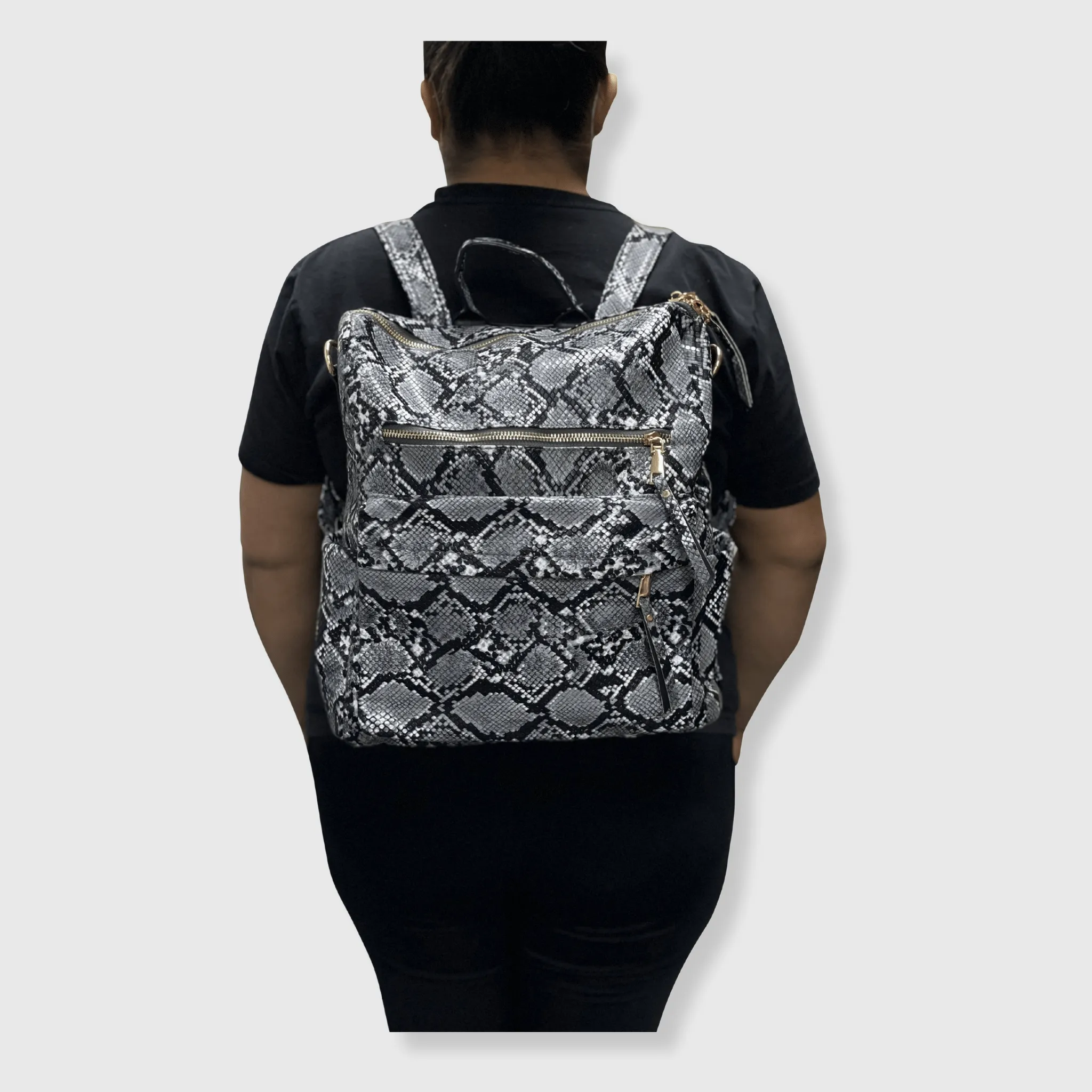 Snake Black Leather Backpack