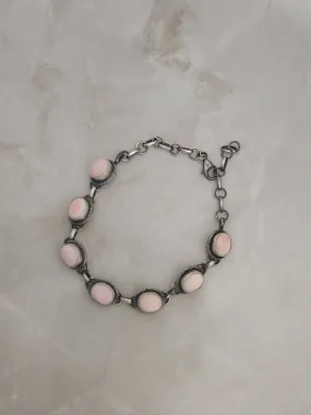 Stamped Sterling Silver Pink Conch Shell Link Bracelet