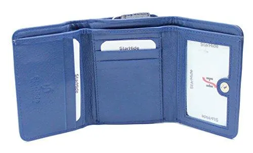 STARHIDE Ladies RFID Blocking Compact Genuine Leather Small Wallet With Zip Around Coin Pouch On The Side 5555