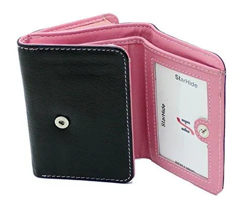 STARHIDE Ladies RFID Blocking Compact Genuine Leather Small Wallet With Zip Around Coin Pouch On The Side 5555