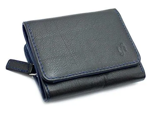 STARHIDE Ladies RFID Blocking Compact Genuine Leather Small Wallet With Zip Around Coin Pouch On The Side 5555