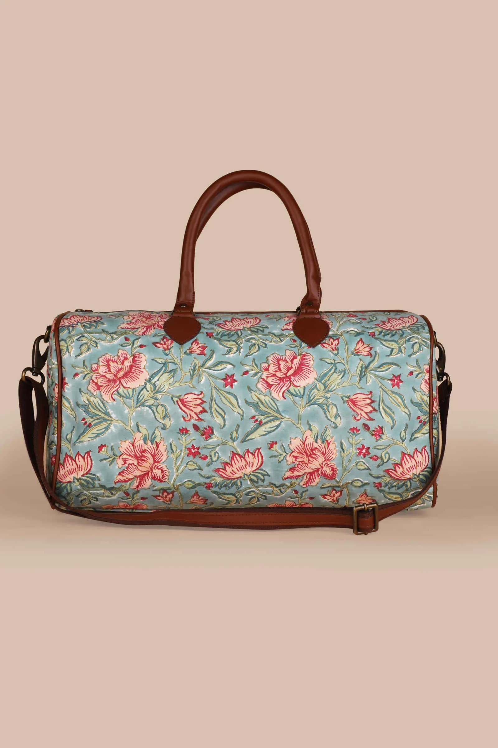 Summer Sorbet Hand Block Printed Aqua Duffle Bag