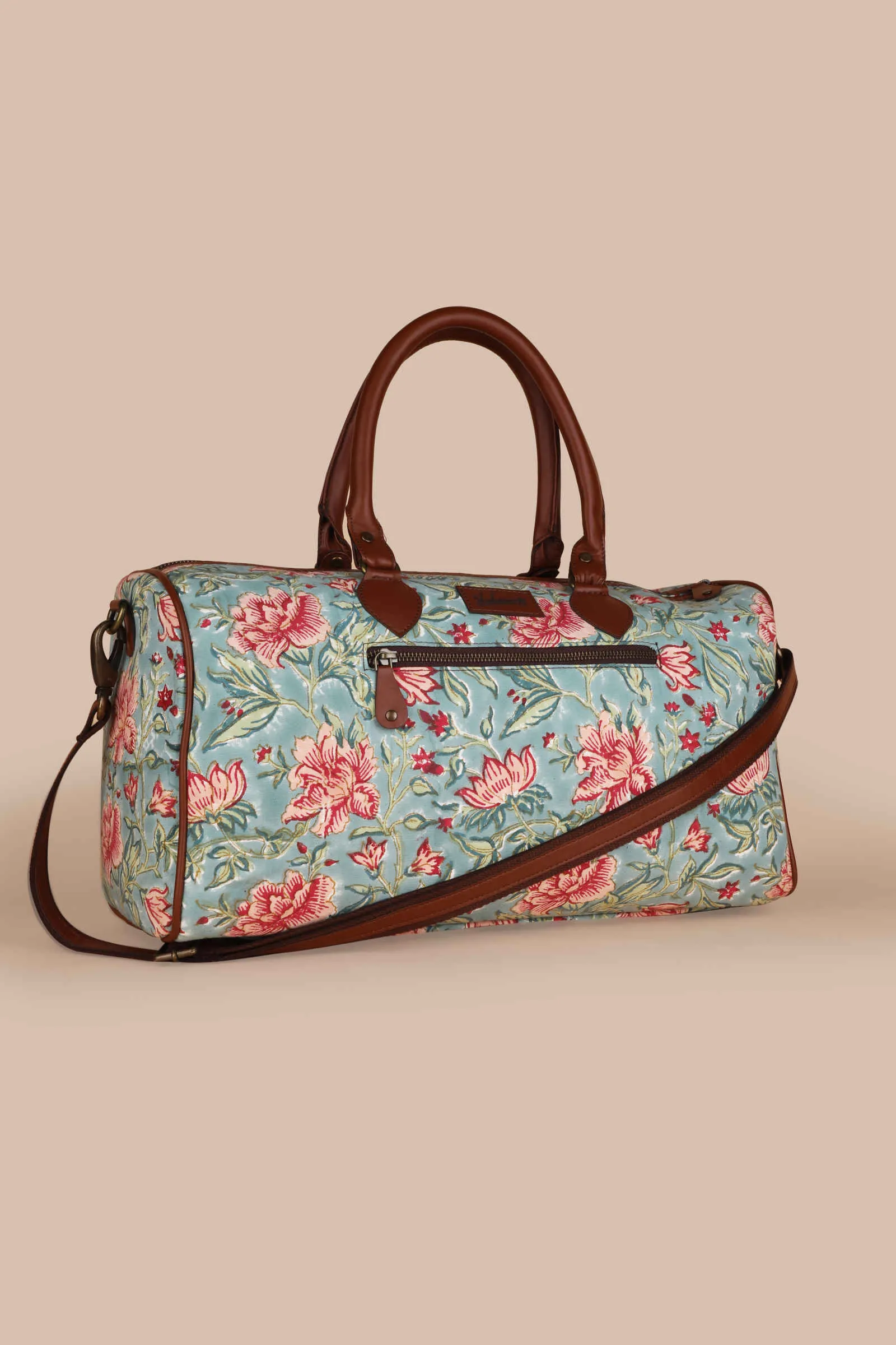 Summer Sorbet Hand Block Printed Aqua Duffle Bag