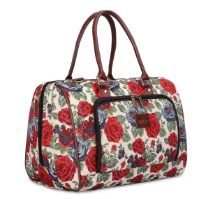 THE CLOWNFISH Fabric Oceania 28 Litres Tapestry Business Travel Duffle Carry-On Luggage Bag With 15.6 Inch Laptop Sleeve (Red-Floral), 24 Centimeters