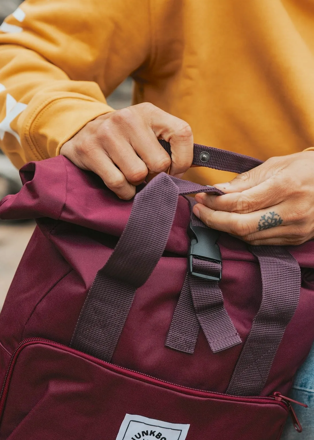 'The Everyday' Recycled Roll-Top Backpack in Burgundy