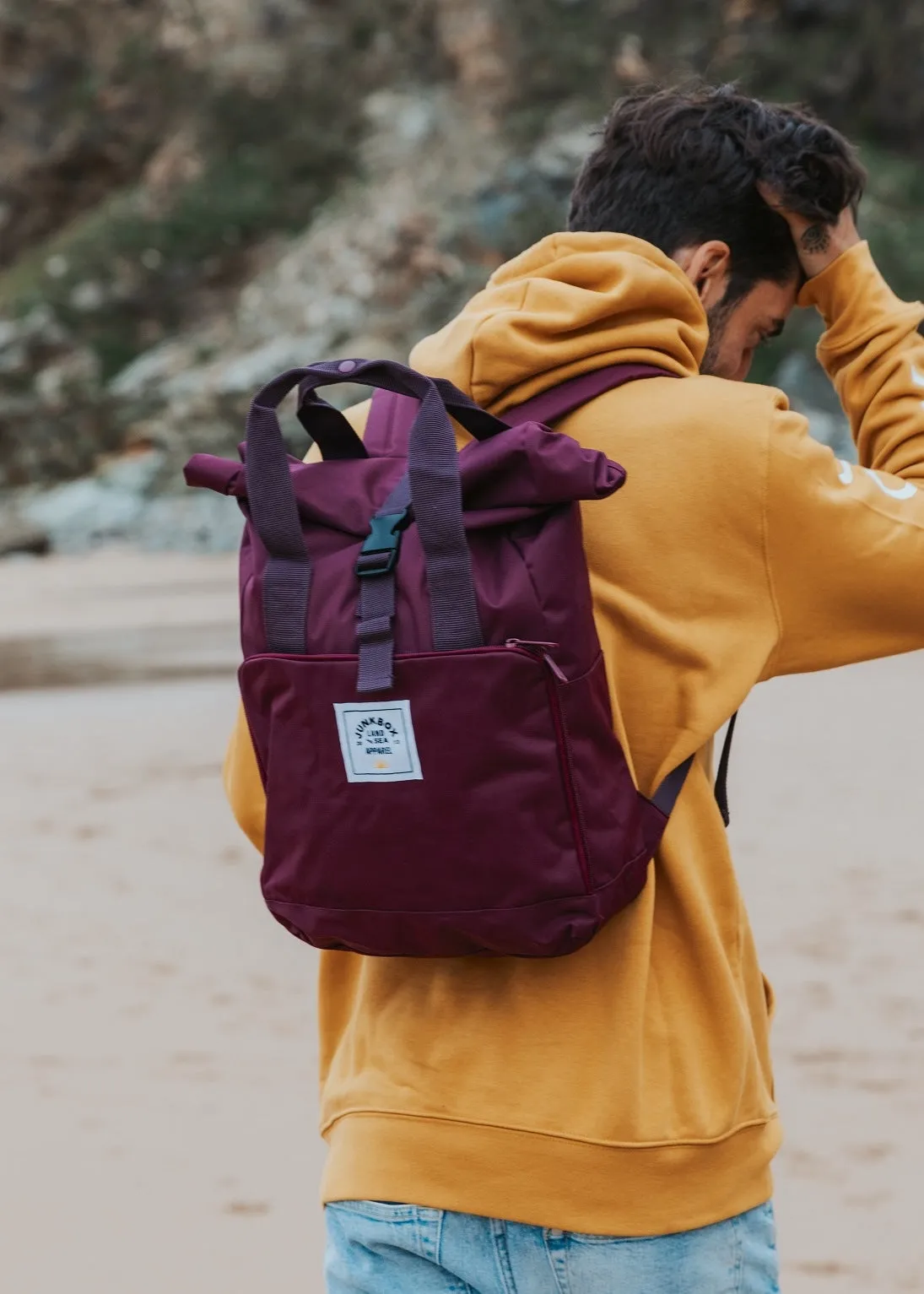 'The Everyday' Recycled Roll-Top Backpack in Burgundy