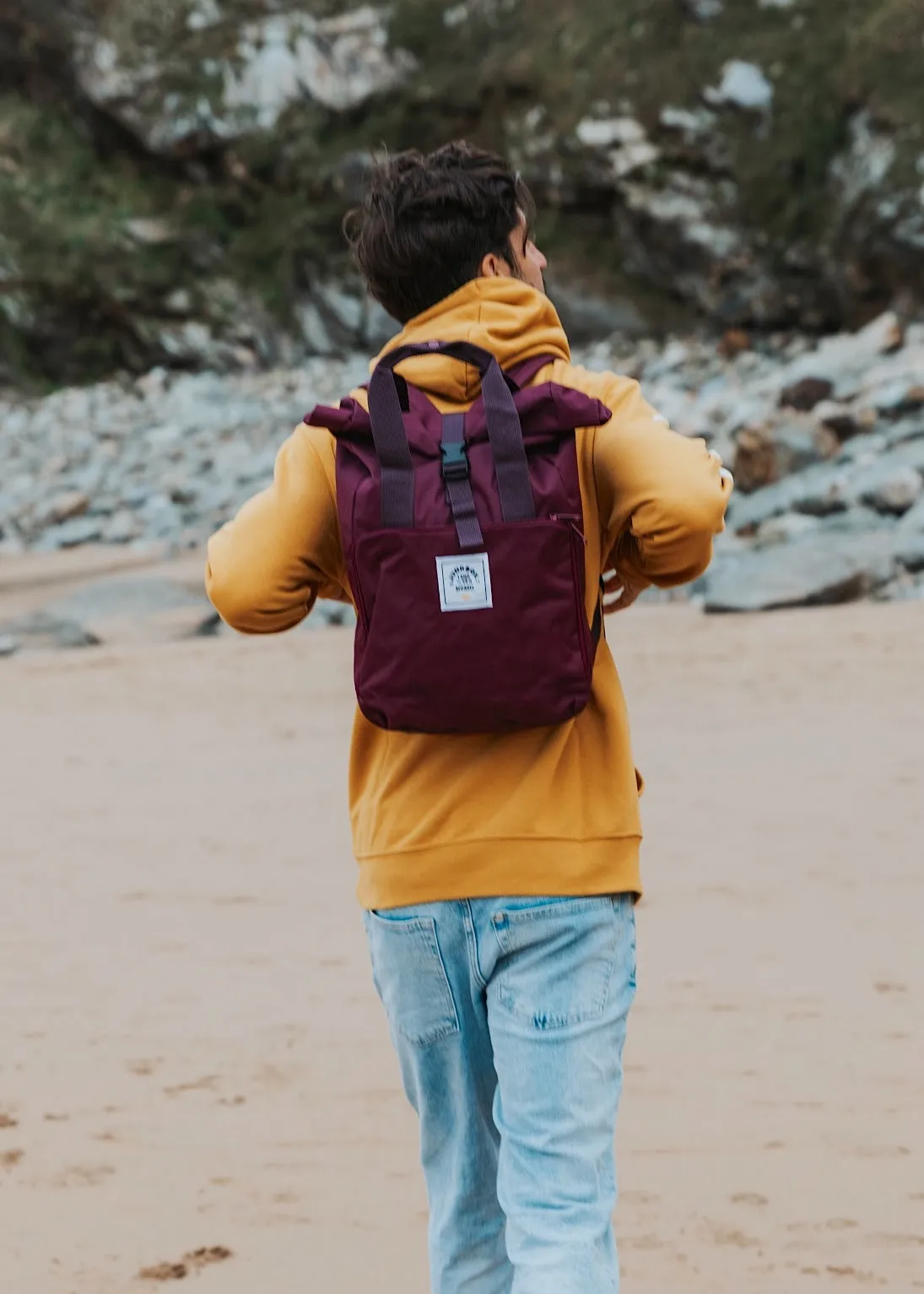 'The Everyday' Recycled Roll-Top Backpack in Burgundy