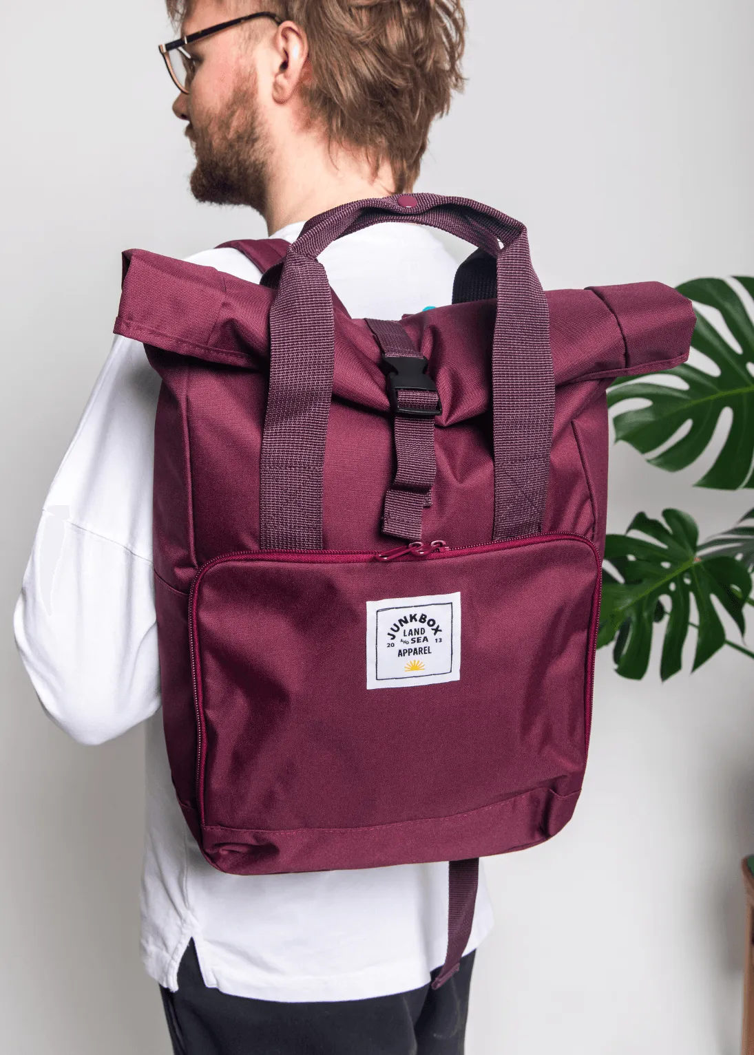 'The Everyday' Recycled Roll-Top Backpack in Burgundy